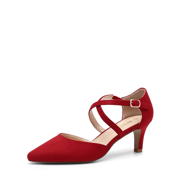 Adjustable Buckle Stiletto Pumps - RED SUEDE -  0